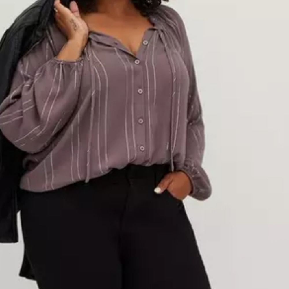 Torrid Purple Pinstripe Feminine Crinkle Gauze Peasant Popover Blouse Size 0X